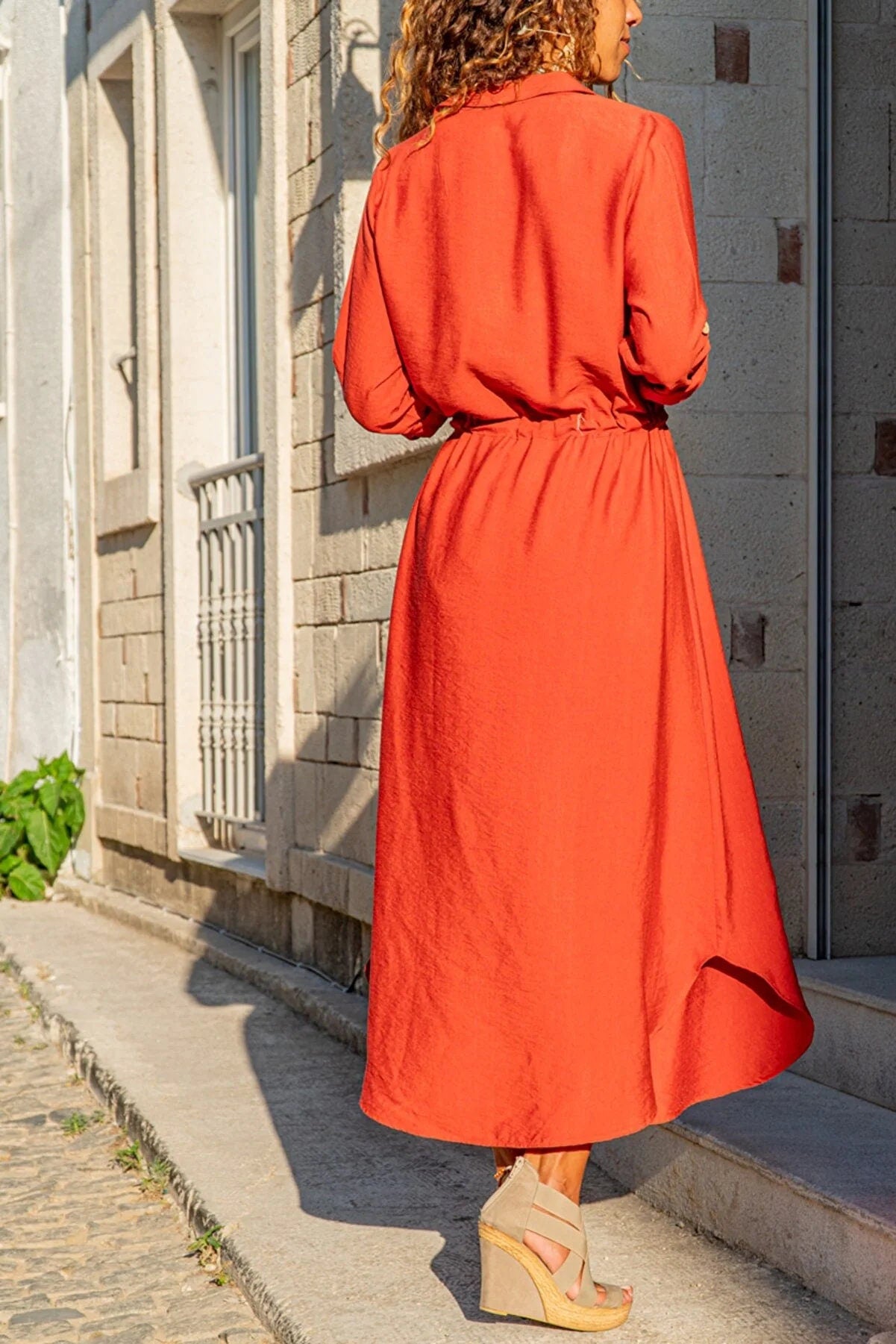 Linen Waist Pleated Straw Belt Vintage Shirt Dress,With Pocket Short S – puresunlady Linen Waist Pleated Straw Belt Vintage Shirt Dress,With Pocket Short S – puresunlady