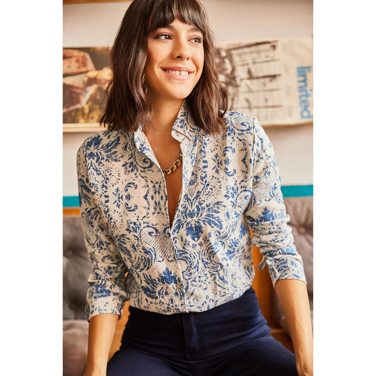 Floral Pattern Vintage Cotton Woman Blouse, White Blouse Vintage, Floral Pattern Blouse,Gift For Her,Collar Blouse,Cotton Blouse,Boho Blouse 4