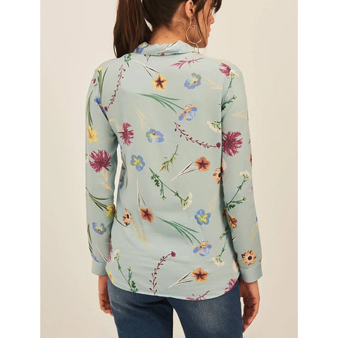 Blue Floral Pattern Attractive Vintage  Woman Blouse, Floral Pattern Blouse,Gift For Her,Collar Blouse,Cotton Blouse,Boho Blouse,80s Blouse