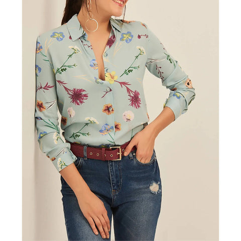 Blue Floral Pattern Attractive Vintage  Woman Blouse, Floral Pattern Blouse,Gift For Her,Collar Blouse,Cotton Blouse,Boho Blouse,80s Blouse