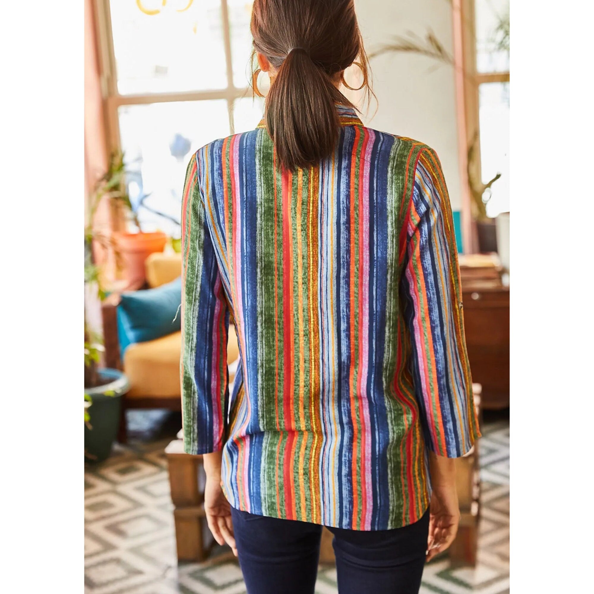 Multicolored Antique Woven Viscose Vintage Woman Blouse