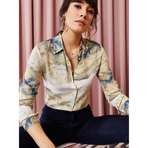Women's Stone Tie Dye Viscose Shirt, Vintage Blouse, Gift For Her, Collar Blouse,Cotton Blouse,Boho Blouse,  80s Blouse