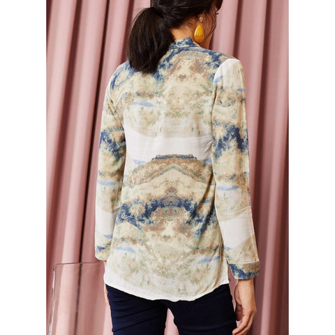 Women's Stone Tie Dye Viscose Shirt, Vintage Blouse, Gift For Her, Collar Blouse,Cotton Blouse,Boho Blouse,  80s Blouse