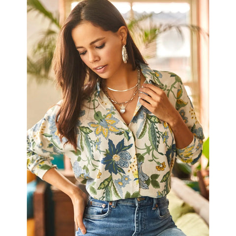 Oval Bat Oversize Linen Viscose Woman Blouse With Pocket,Vintage Blouse,Floral Pattern Blouse, Gift For Her, Collar Blouse,Boho Blouse 24