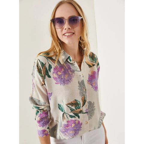 Oval Bat Oversize Linen Viscose Woman Blouse With Pocket,Vintage Blouse,Floral Pattern Blouse, Gift For Her, Collar Blouse,Boho Blouse 24