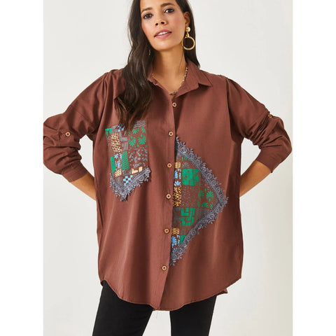 Front and Back Lace Detailed Embroidery Loose with Pockets Woven Linen Woman Blouse,Cotton Blouse,Vintage Blouse, Gift For Her,Boho Blouse 1