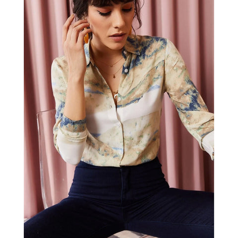 Women's Stone Tie Dye Viscose Shirt, Vintage Blouse, Gift For Her, Collar Blouse,Cotton Blouse,Boho Blouse,  80s Blouse