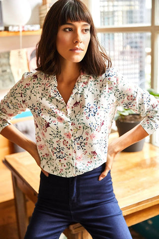 Tiny Colorful Floral Woven Viscose Shirt Blouse, Blouse Vintage, Floral Pattern Blouse,Gift For Her,Collar Blouse,Viscose Blouse,Boho Blouse 1