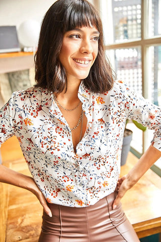 Tiny Colorful Floral Woven Viscose Shirt Blouse, Blouse Vintage, Floral Pattern Blouse,Gift For Her,Collar Blouse,Viscose Blouse,Boho Blouse 1