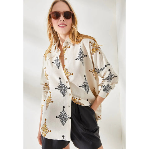 Oval Bat Oversize Linen Viscose Woman Blouse With Pocket,Vintage Blouse,Floral Pattern Blouse, Gift For Her, Collar Blouse,Boho Blouse 3