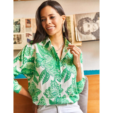 Oval Bat Oversize Linen Viscose Woman Blouse With Pocket,Vintage Blouse,Floral Pattern Blouse, Gift For Her, Collar Blouse,Boho Blouse 24