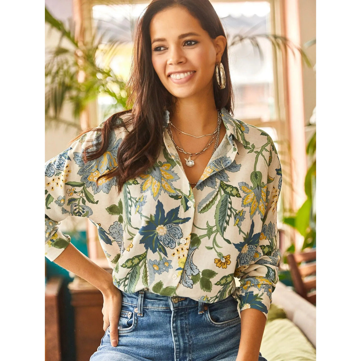 Oval Bat Oversize Linen Viscose Woman Blouse With Pocket,Vintage Blouse,Floral Pattern Blouse, Gift For Her, Collar Blouse,Boho Blouse 24