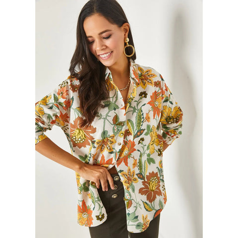 Oval Bat Oversize Linen Viscose Woman Blouse With Pocket,Vintage Blouse,Floral Pattern Blouse, Gift For Her, Collar Blouse,Boho Blouse 24