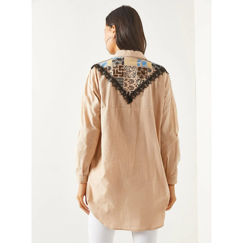 Front and Back Lace Detailed Embroidery Loose with Pockets Woven Linen Woman Blouse,Cotton Blouse,Vintage Blouse, Gift For Her,Boho Blouse 1