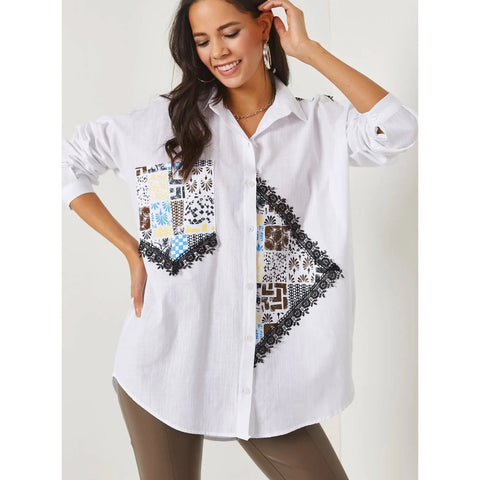 Front and Back Lace Detailed Embroidery Loose with Pockets Woven Linen Woman Blouse,Cotton Blouse,Vintage Blouse, Gift For Her,Boho Blouse 1