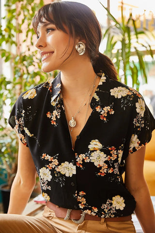Floral&Leaf Pattern Vintage Viscose Woman Blouse,Blouse Vintage, Floral Pattern Blouse,Gift For Her,Collar Blouse,Cotton Blouse,Boho Blouse 3