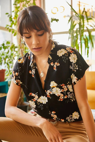 Floral&Leaf Pattern Vintage Viscose Woman Blouse,Blouse Vintage, Floral Pattern Blouse,Gift For Her,Collar Blouse,Cotton Blouse,Boho Blouse 1