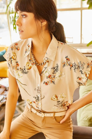 Floral&Leaf Pattern Vintage Viscose Woman Blouse,Blouse Vintage, Floral Pattern Blouse,Gift For Her,Collar Blouse,Cotton Blouse,Boho Blouse 1