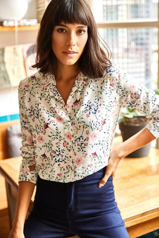 Tiny Colorful Floral Woven Viscose Shirt Blouse, Blouse Vintage, Floral Pattern Blouse,Gift For Her,Collar Blouse,Viscose Blouse,Boho Blouse 1