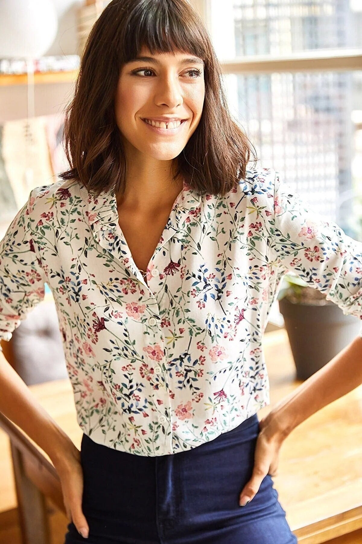 Tiny Colorful Floral Woven Viscose Shirt Blouse, Blouse Vintage, Floral Pattern Blouse,Gift For Her,Collar Blouse,Viscose Blouse,Boho Blouse 1