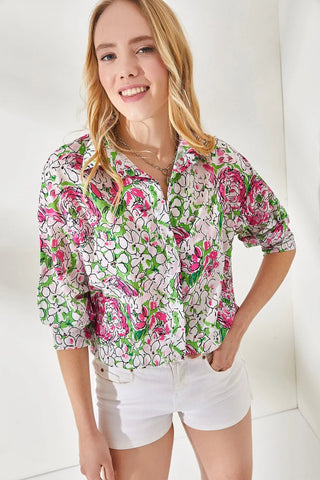 Watercolor Pattern Floral Vintage Oversized Boho Woman Blouse,Travel Woman Blouse,Gift For Her,Relaxed Blouse,Long Sleeve Womens Blouse 1