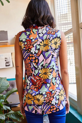 Floral Sleeveless Woven Viscose Woman Blouse,Blouse Vintage, Floral Pattern Blouse,Gift For Her,Collar Blouse,Cotton Blouse,Boho Blouse