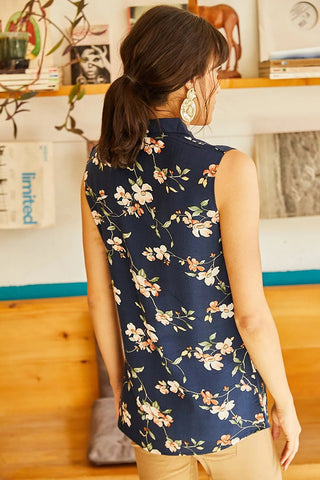Floral Sleeveless Woven Viscose Woman Blouse,Blouse Vintage, Floral Pattern Blouse,Gift For Her,Collar Blouse,Cotton Blouse,Boho Blouse