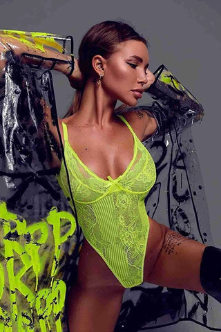 Red and Neon Yellow Lace Sheer Women’s Lingerie, Floral Romantic Honeymoon Lingerie, Anniversary Gift, Seductive Erotic Transparent Lingerie