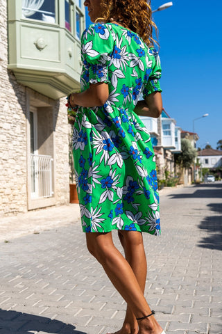Green Kiss Collar Watermelon Sleeve Pocket Poplin Midi Cotton Dress,Safari Dress,Summer Dress-Boho Wear Womens Dress,Vintage Dress