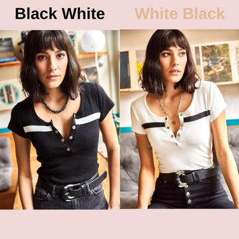 Yellow Knitted Fabric Short Sleeve Casual Women's Blouse with Snaps,Women's T-shirt,Cotton Blouse,Vintage T-shirt,Woman Shirts