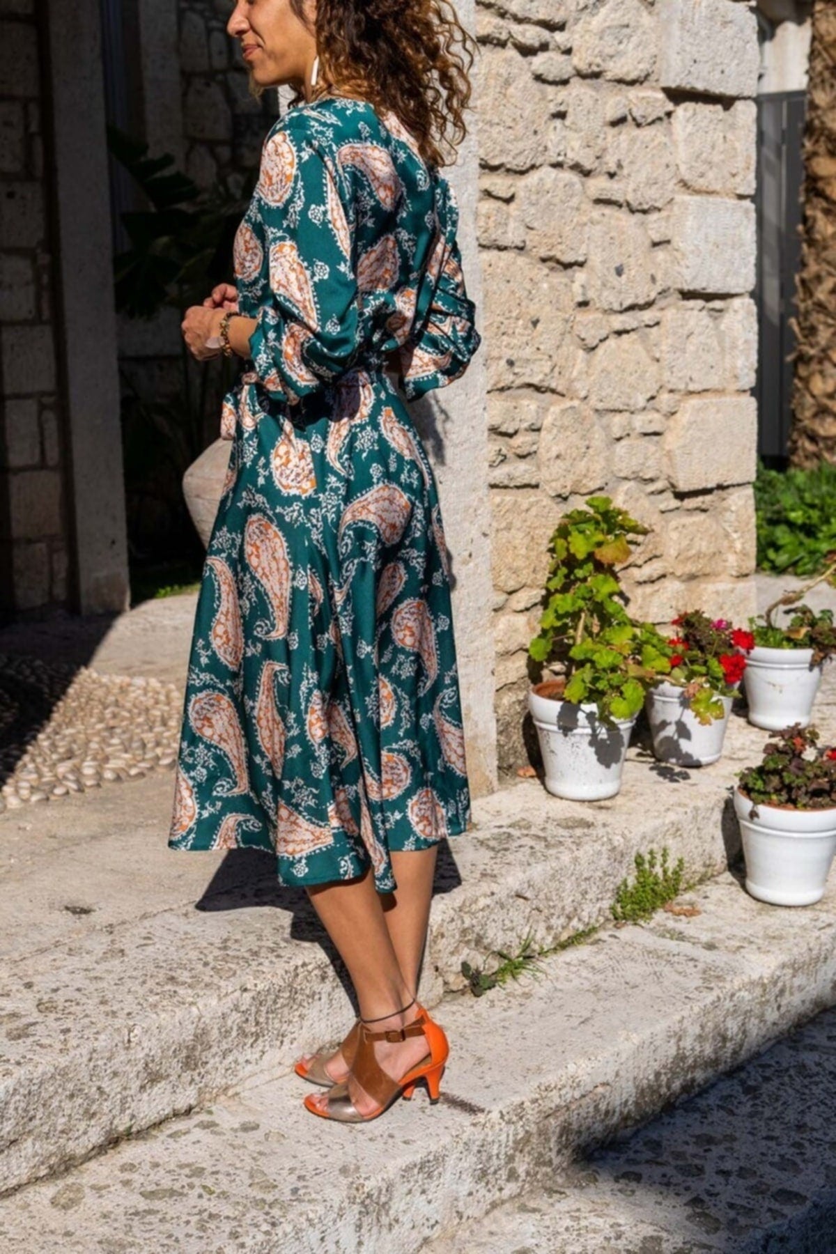 Green Boho Dress,Maxi Dress,Flower Printed Long Sleeve Dress-Boho Wear puresunlady Green Boho Dress,Maxi Dress,Flower Printed Long Sleeve Dress-Boho Wear puresunlady