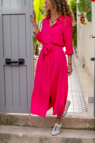 Fuscha Self Belted Buttoned Long Shirt Dress,Maxi Dress,Long Sleeve Dress-Boho Wear Womens Dress-Attractive Casual Dress,Vintage Dress