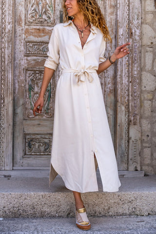 Fuscha Self Belted Buttoned Long Shirt Dress,Maxi Dress,Long Sleeve Dress-Boho Wear Womens Dress-Attractive Casual Dress,Vintage Dress
