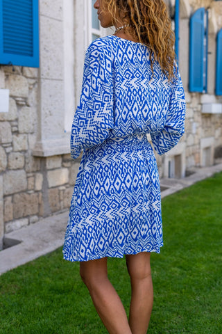 Blue Pleated Waist Double Breasted Flared Loose Cotton Dress,Safari Dr – puresunlady