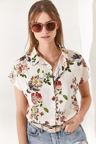 Floral&Leaf Pattern Vintage Viscose Woman Blouse,Blouse Vintage, Floral Pattern Blouse,Gift For Her,Collar Blouse,Cotton Blouse,Boho Blouse 3
