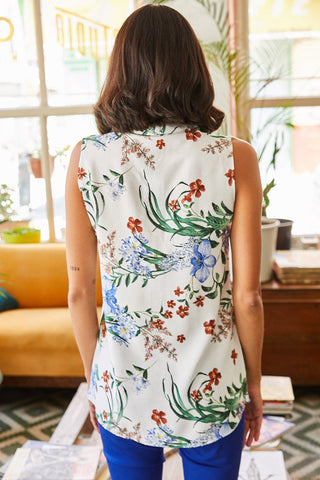 Floral Sleeveless Woven Viscose Woman Blouse,Blouse Vintage, Floral Pattern Blouse,Gift For Her,Collar Blouse,Cotton Blouse,Boho Blouse