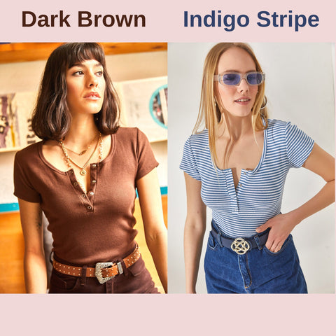 Brown Knitted Fabric Short Sleeve Casual Women's Blouse with Snaps,Women's T-shirt,Cotton Blouse,Vintage T-shirt,Woman Shirts