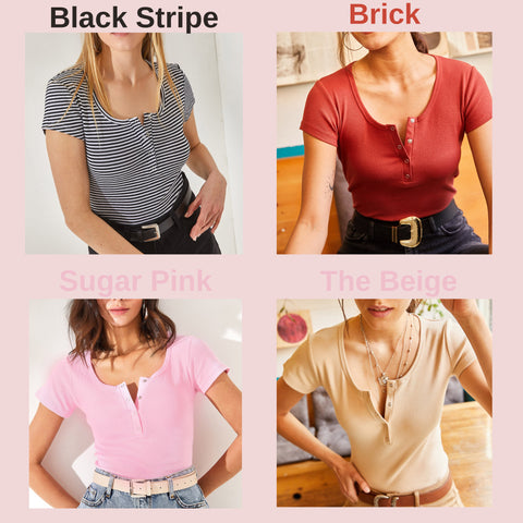 Yellow Knitted Fabric Short Sleeve Casual Women's Blouse with Snaps,Women's T-shirt,Cotton Blouse,Vintage T-shirt,Woman Shirts
