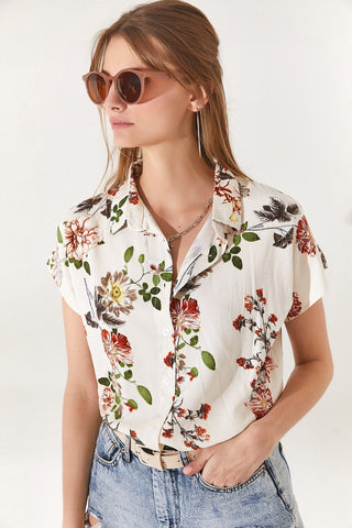 Floral&Leaf Pattern Vintage Viscose Woman Blouse,Blouse Vintage, Floral Pattern Blouse,Gift For Her,Collar Blouse,Cotton Blouse,Boho Blouse 3