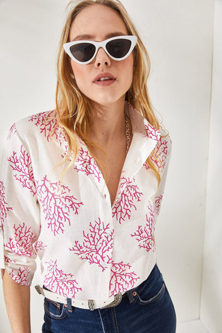 Tree Pattern Cotton & Linen Women Blouse, Summer Blouse, Elegant Blouse, Boho Blouse, Women Top Pattern, Vintage Blouse, Designer Blouse