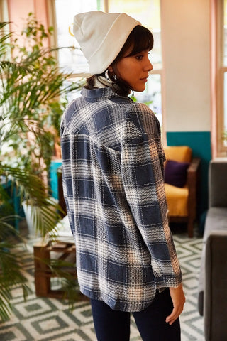 Double Pocketed Loose Plaid Cachet Shirt,Tartan Design, Fall Wardrobe, Rustic Chic Vintage-inspired, Soft Cotton Fabric, Gift For Her