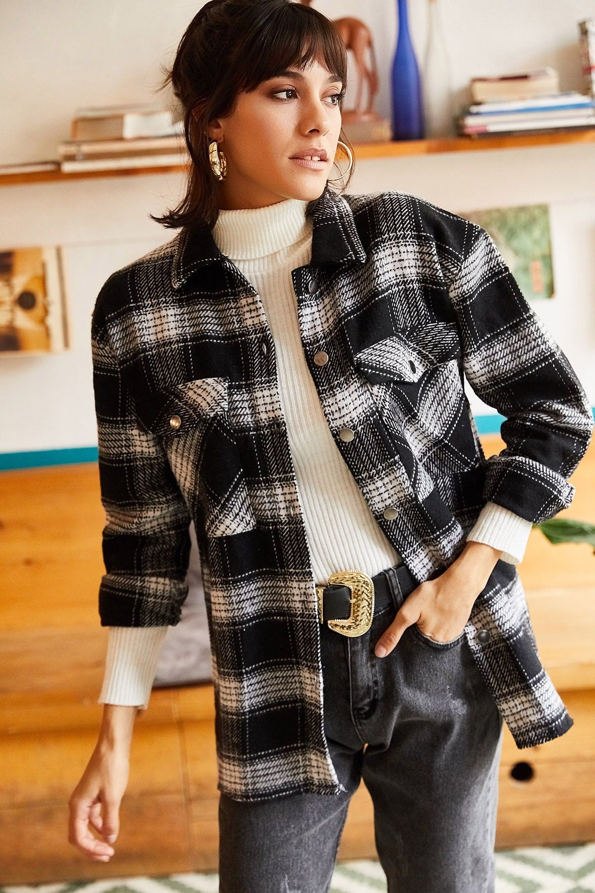 Double Pocketed Loose Plaid Cachet Shirt,Tartan Design, Fall Wardrobe, Rustic Chic Vintage-inspired, Soft Cotton Fabric, Gift For Her