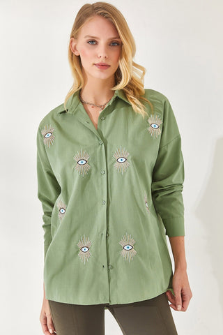 Evil Eye,Eye Sequin Detailed Embroidery Boyfriend Woman Blouse,Bohemian Cotton Blouse,Vintage Blouse,Gift For Her,Women Tops,Boho Blouse 4
