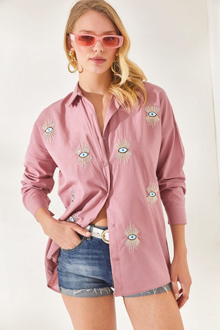 Evil Eye,Eye Sequin Detailed Embroidery Boyfriend Woman Blouse,Bohemian Cotton Blouse,Vintage Blouse,Gift For Her,Women Tops,Boho Blouse 4