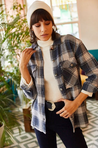 Double Pocketed Loose Plaid Cachet Shirt,Tartan Design, Fall Wardrobe, Rustic Chic Vintage-inspired, Soft Cotton Fabric, Gift For Her
