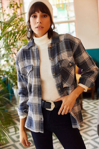 Double Pocketed Loose Plaid Cachet Shirt,Tartan Design, Fall Wardrobe, Rustic Chic Vintage-inspired, Soft Cotton Fabric, Gift For Her