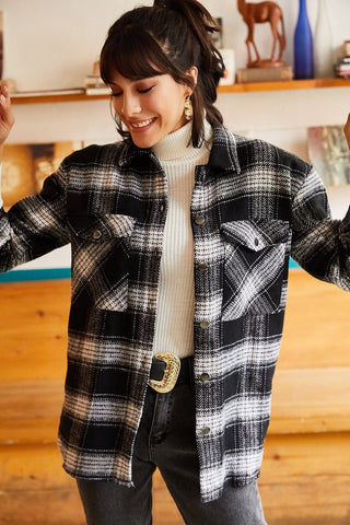 Double Pocketed Loose Plaid Cachet Shirt,Tartan Design, Fall Wardrobe, Rustic Chic Vintage-inspired, Soft Cotton Fabric, Gift For Her